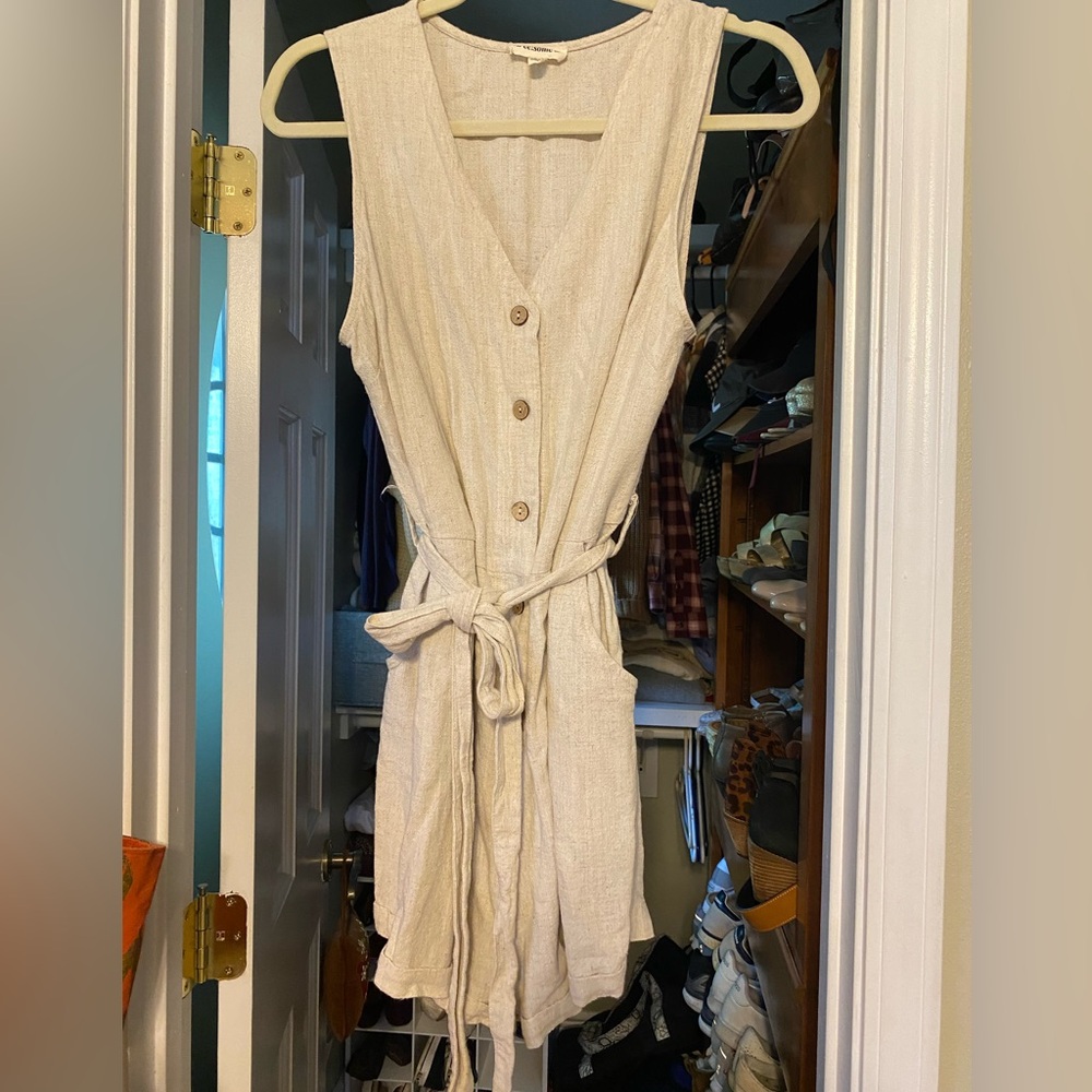 Sleeveless Beige Button-Down Romper